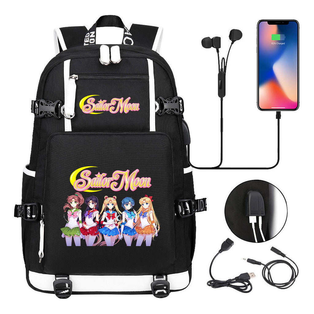 Beautiful Girl Warrior Usb Youth Student School Bag Travel Backpack