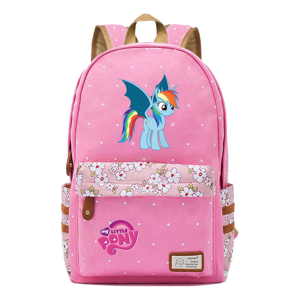 Pony Unicorn Youth Student School Bag Fragmented Canvas Girl Backpack