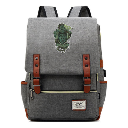 School Of Witchcraft And Wizardry Youth Student Backpack Usb Leisure Belt Buckle Backpack