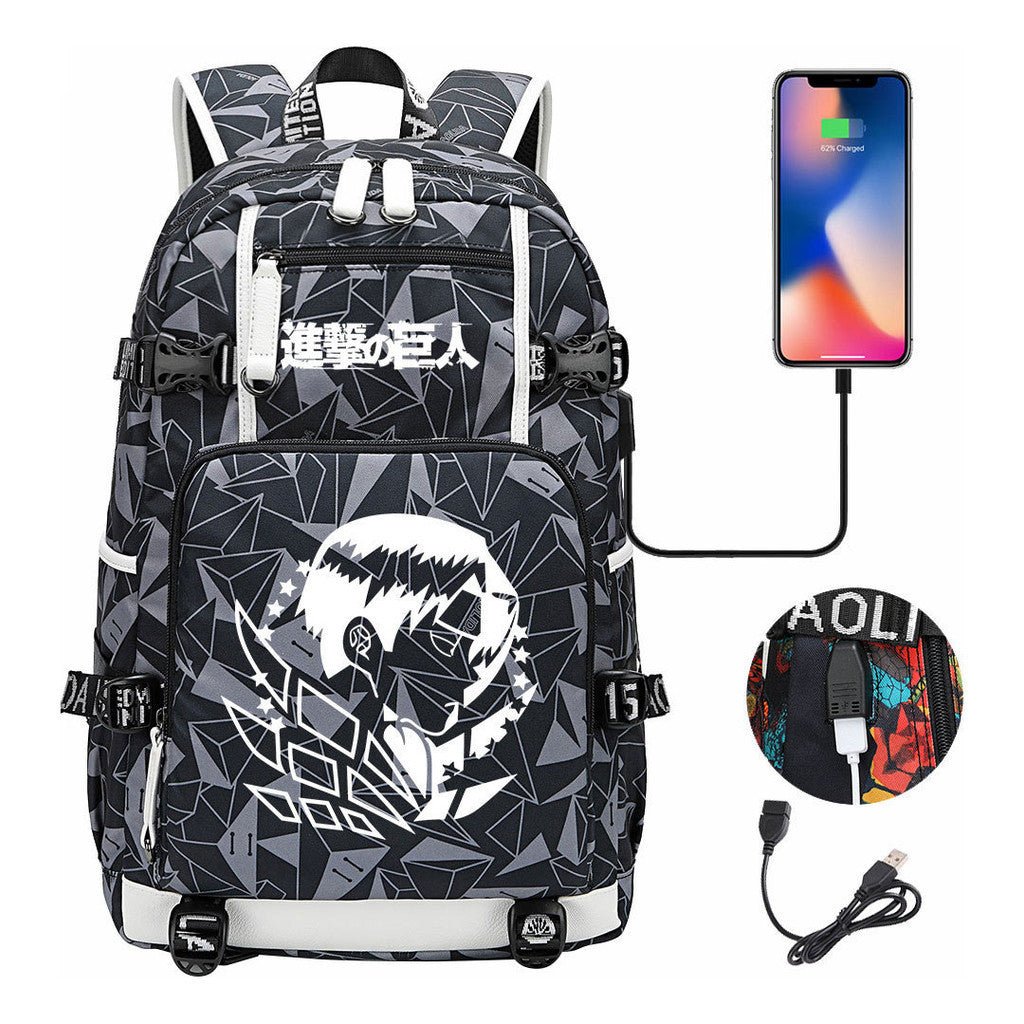 The Giant Of Manga Attack Usb Youth Student Backpack For Men And Women's Leisure Travel Backpack