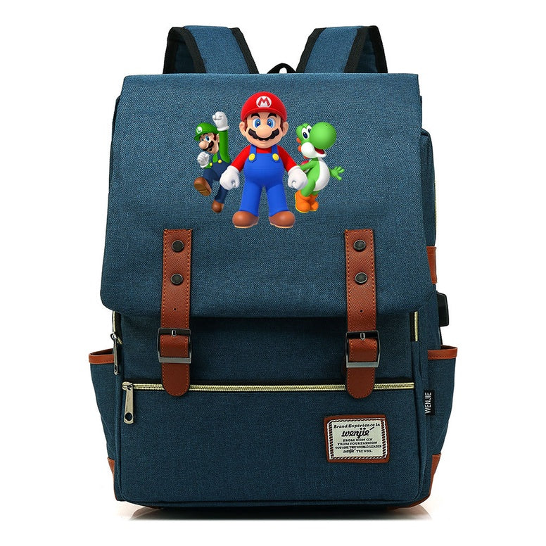 Super Mario Youth Student backpack USB casual backpack