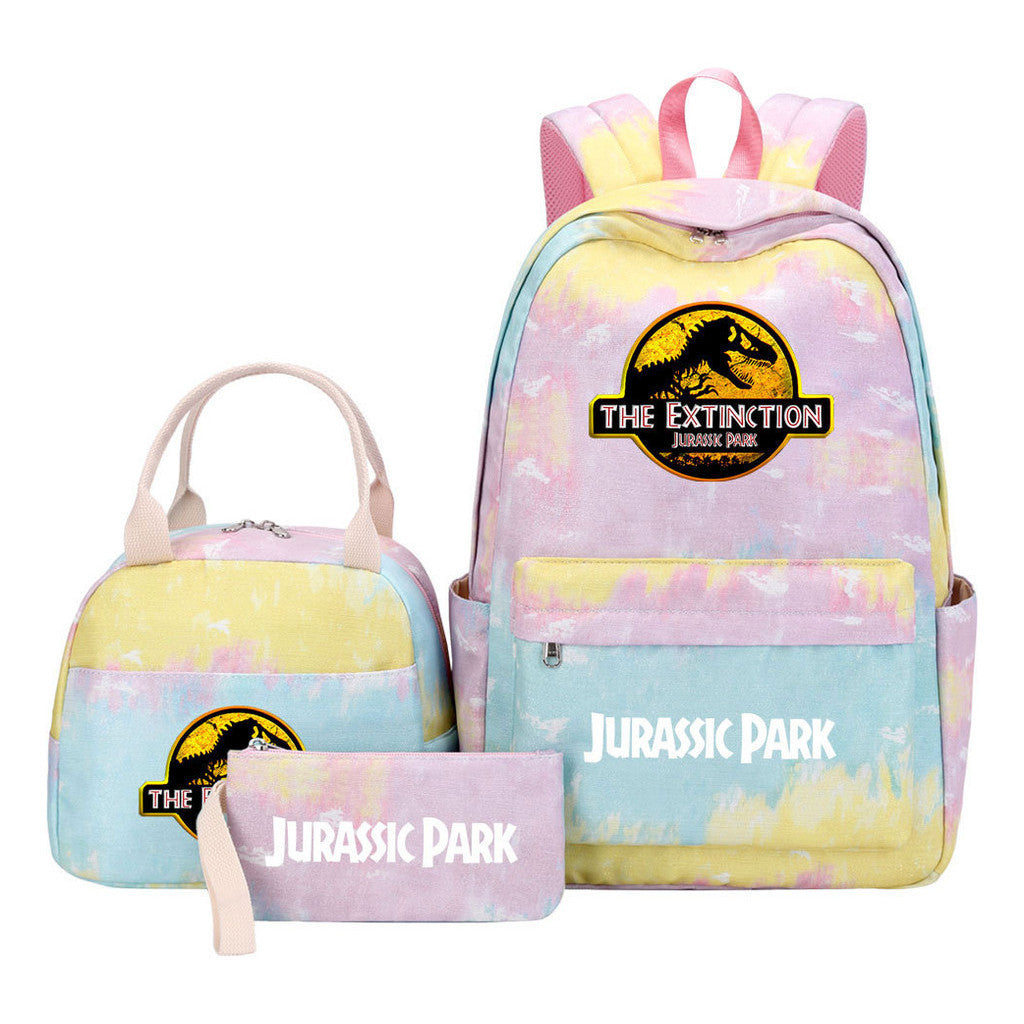 Jurassic Park Dinosaur Youth Student Girls School Bag Lunch Bag Three Piece Set Backpack Set