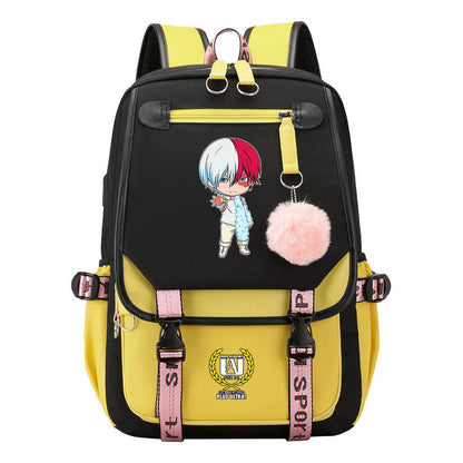 My Heroes Academy Usb Student Backpack, Casual Woven Strap Flip Back Backpack