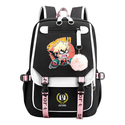 My Heroes Academy Usb Student Backpack, Casual Woven Strap Flip Back Backpack