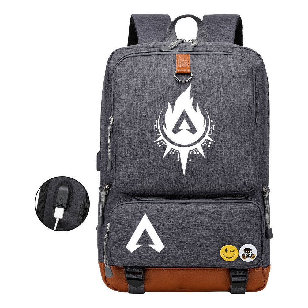 Apex Hero Print Usb Student Backpack For Leisure Travel Backpack