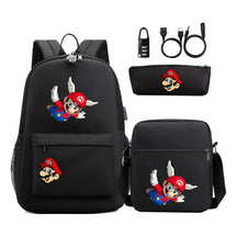 Super Mario Usb Password Lock Youth Student Backpack 3-piece Set For Men And Women Backpacks