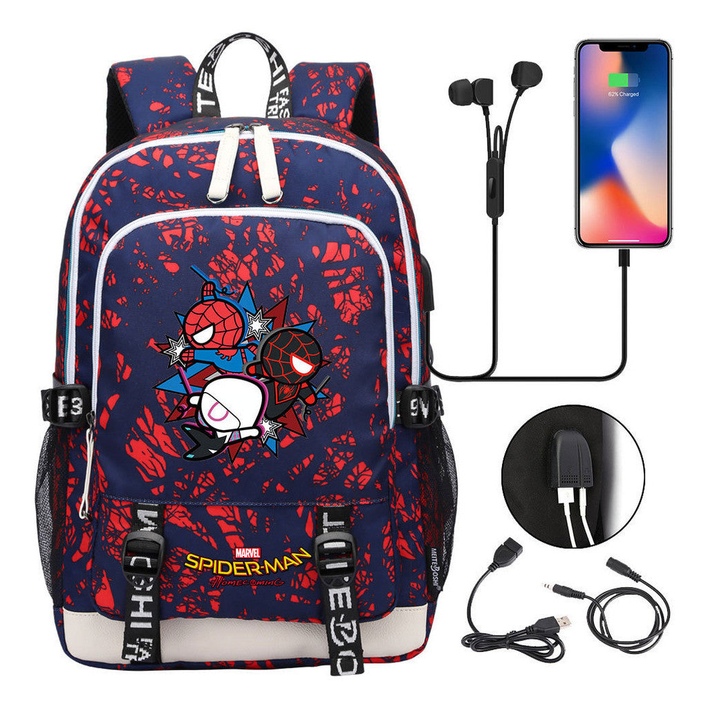 Superhero Printed Youth Primary And Secondary School Backpack Usb Men's And Women's Leisure Backpack