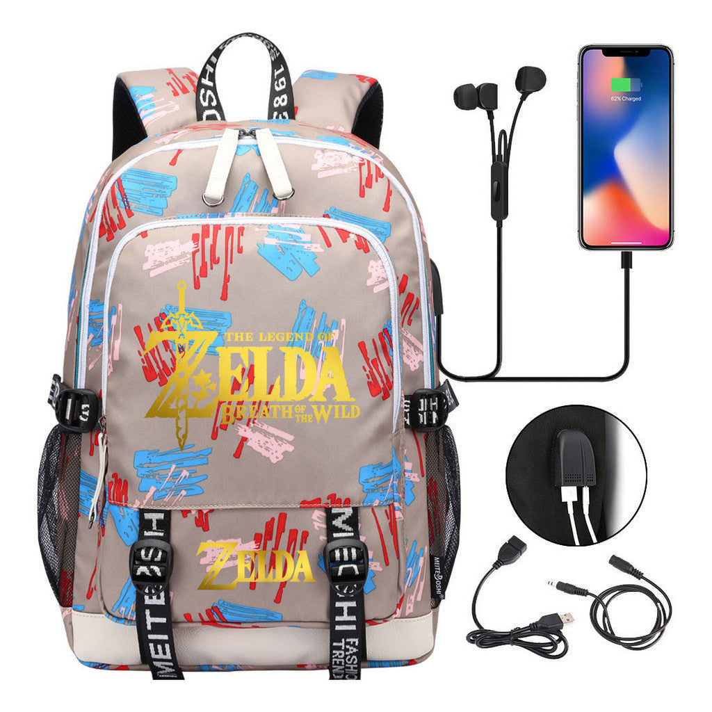 Golden Selda Kingdom Tears Usb Youth Student Backpack Men's And Women's Leisure Sports Backpack