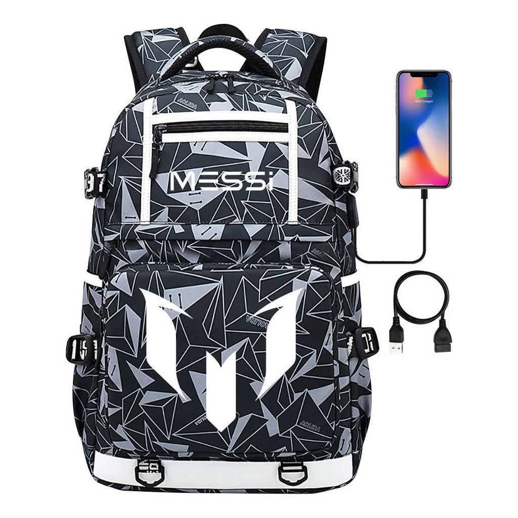 Sports Football Star Printed Usb Youth Student Backpack, Men's And Women's Backpack, Leisure Travel Bag