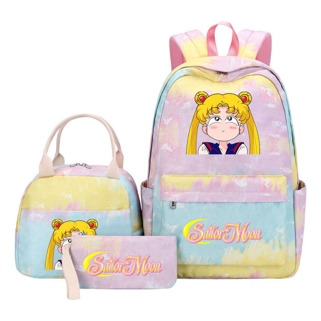 Anime Beauty Girl Warrior Youth Student Girl Schoolbag Lunch Bag Three Piece Set Backpack Set