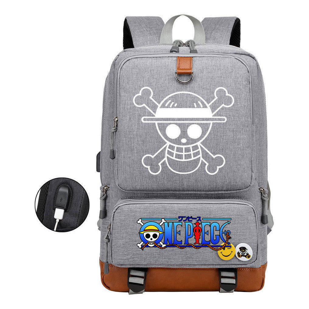 Cartoon Pirate King Printed Usb Student Backpack Leisure Travel Backpack