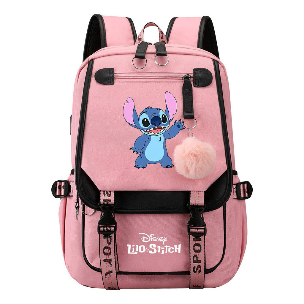 Interstellar Baby Stitch Usb Backpack For Boys And Girls Casual Woven Strap Flip Backpack
