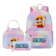 Cartoon Pirate King  Student Girl Backpack Lunch Bag Three Piece Set Backpack