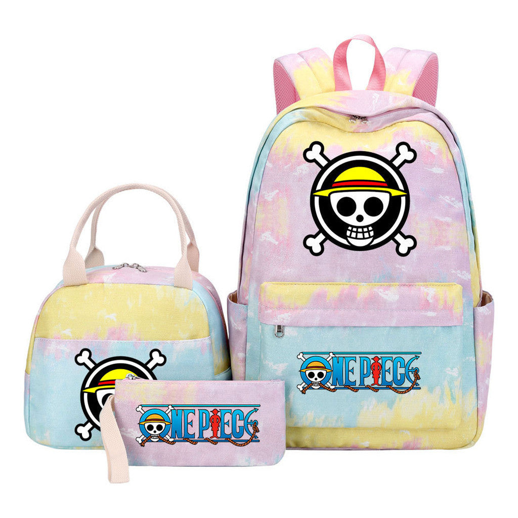 Cartoon Pirate King Student Girls School Bag Lunch Bag Three Piece Set Backpack Set