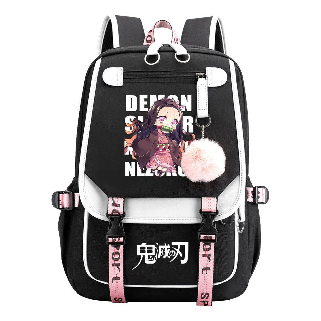 Cartoon Fashion Usb Youth School Bag For Boys And Girls Casual Ribbon Flip Backpack