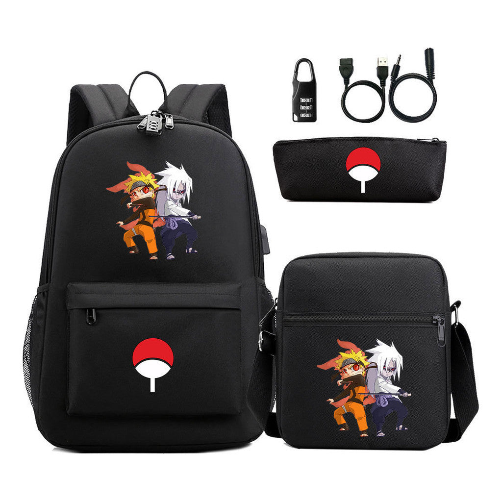 Naruto Usb Password Lock Year Student School Bag Three Piece Set Backpack Set