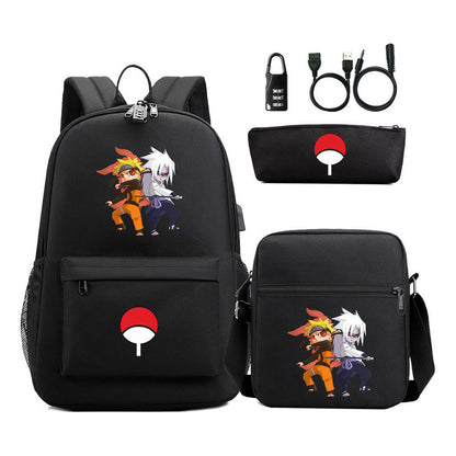 Naruto Usb Password Lock Year Student School Bag Three Piece Set Backpack Set