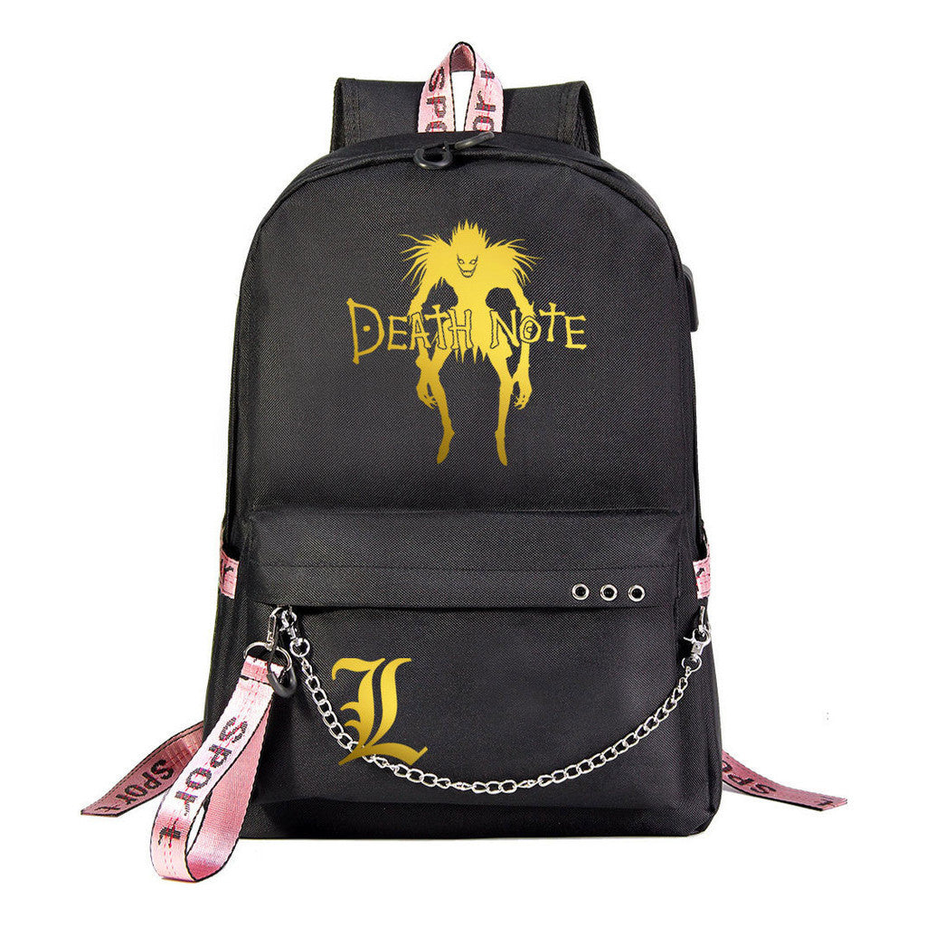 Golden Death Note Usb Youth Student Backpack For Boys And Girls Leisure Travel Backpack