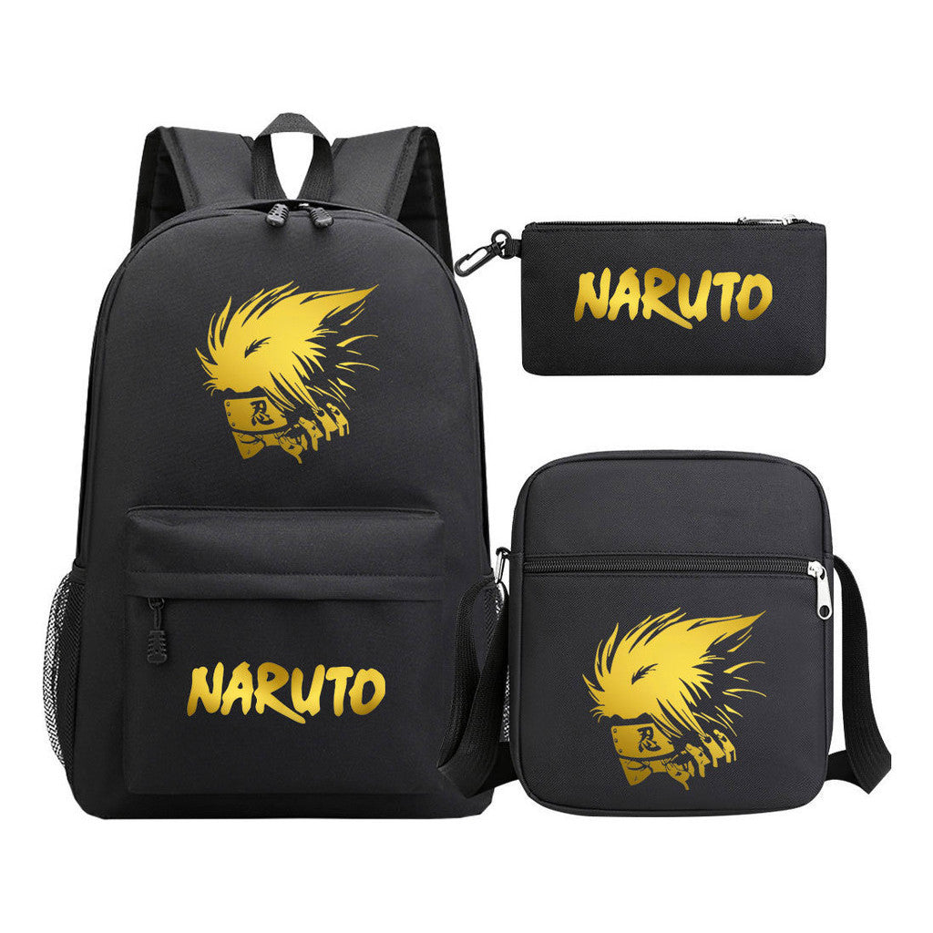 Golden Anime Naruto Starry Sky Youth Student School Bag Three Piece Set For Boys And Girls Backpack Set