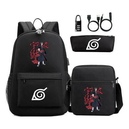 Naruto Usb Password Lock Backpack Three Piece Set For Men And Women Backpack Set