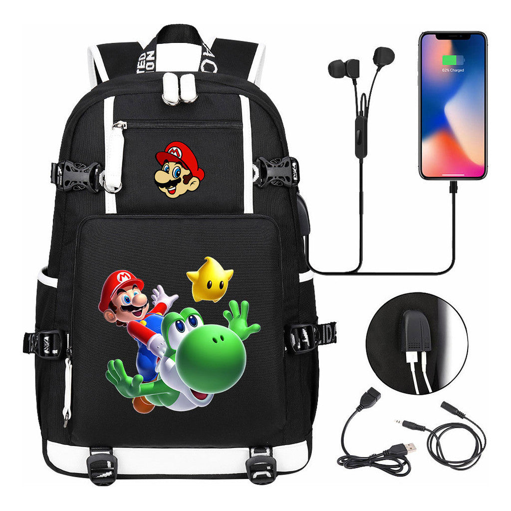 Super Mario Printed Teenage Student Backpack With Large Capacity Leisure Travel Backpack