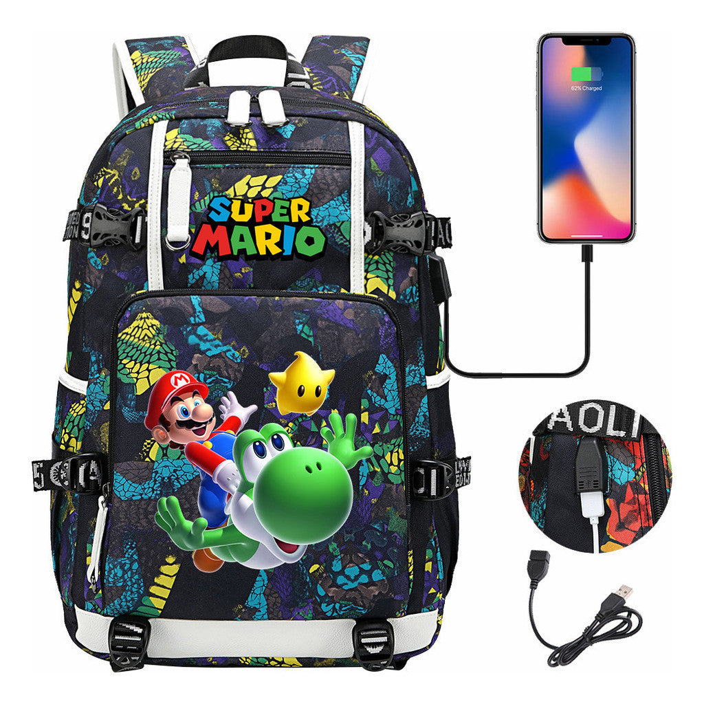 Super Mario Printed Teenage Student Backpack With Large Capacity For Men And Women's Leisure Travel Backpack