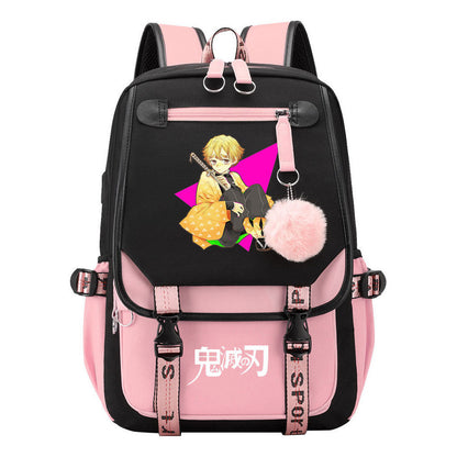 Cartoon Fashion Usb Youth Student Backpack Boy's And Girl's Leisure Ribbon Flip Backpack