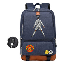 Football Star Cristiano Ronaldo Printed Usb Student Backpack For Leisure Travel Backpack