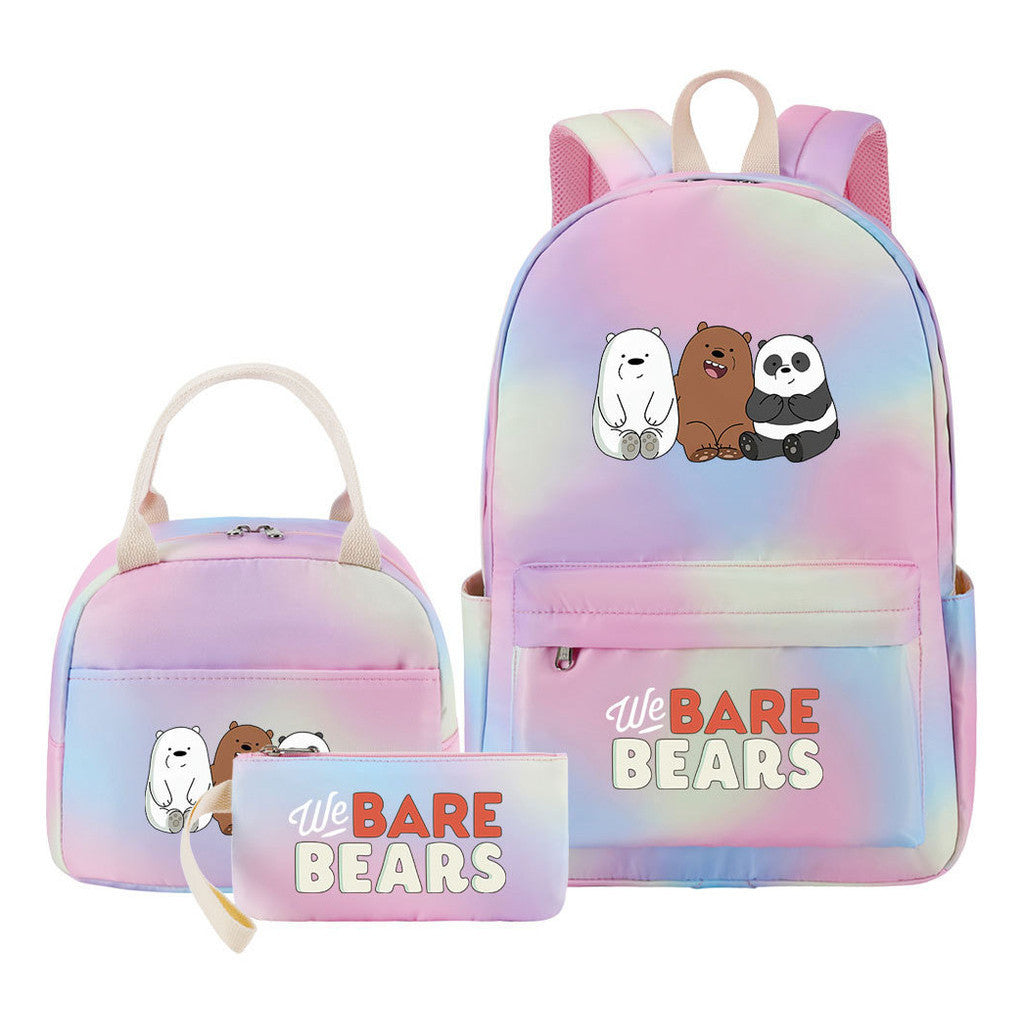 Cartoon Cute Three Bears Youth Student Girls School Bag Lunch Bag Three Piece Set Backpack Set