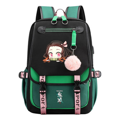 Cartoon Fashion Usb Youth Student Backpack Boy's And Girl's Leisure Ribbon Flip Backpack
