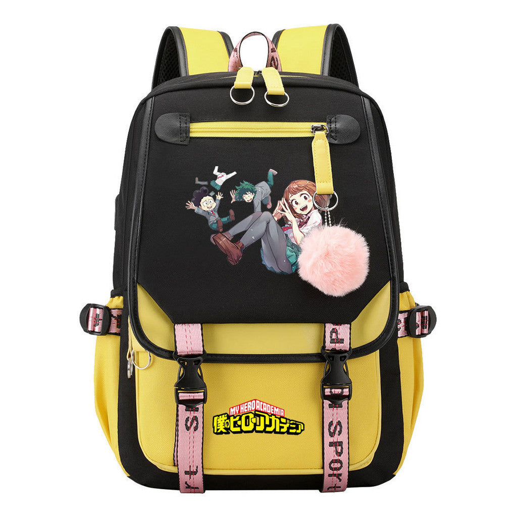 My Heroes Academy Usb Student Backpack, Casual Woven Strap Flip Back Backpack