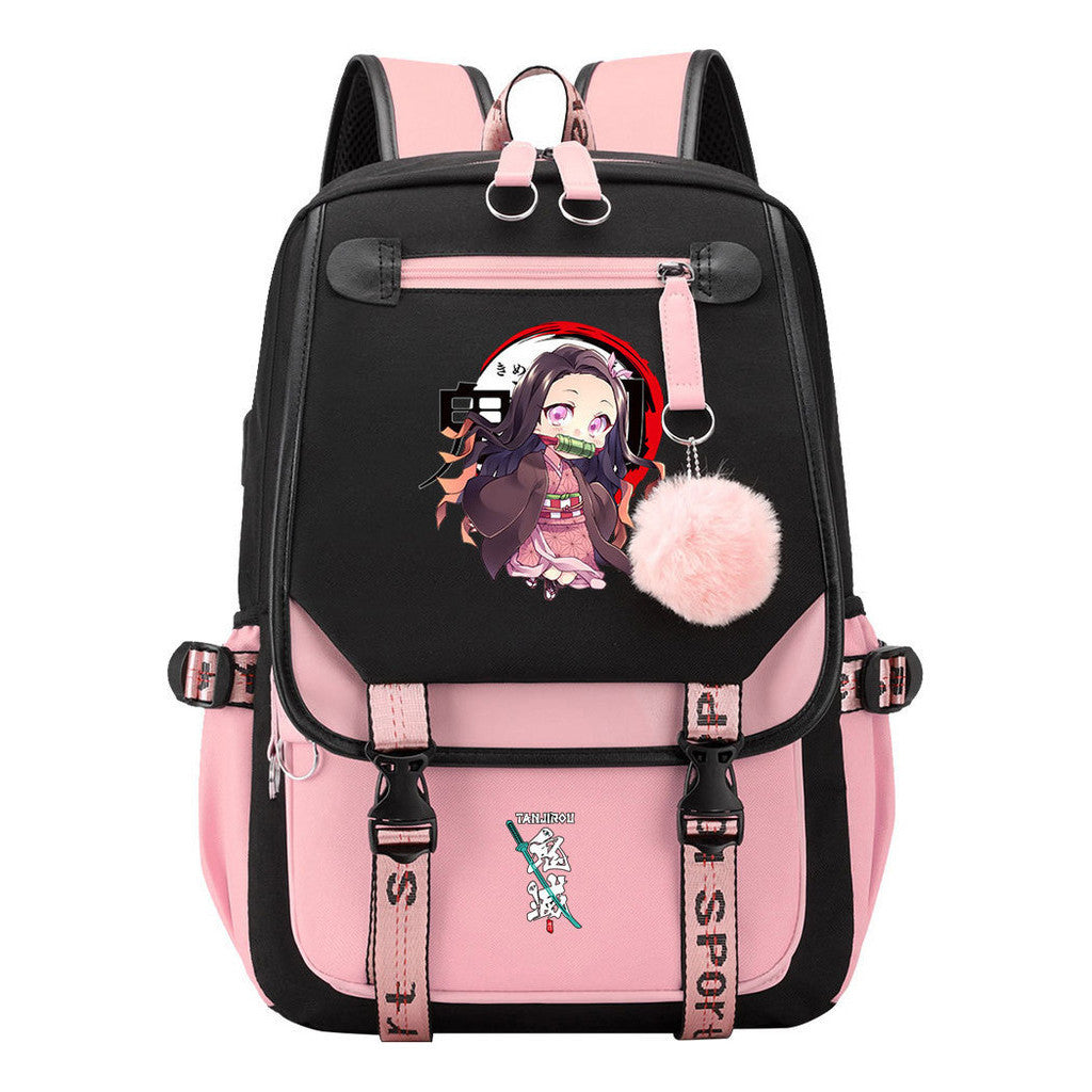 Cartoon Fashion Usb Student Backpack For Boy And Girl, Casual Woven Strap Flip Back Backpack