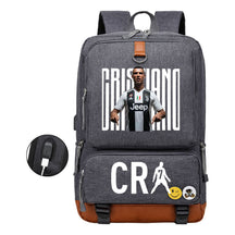 Football Star Cristiano Ronaldo Printed Usb Student Backpack For Leisure Travel Backpack