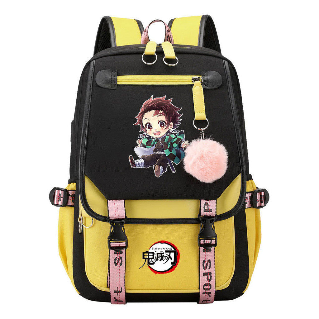 Japanese Cartoon Fashion Usb Student Backpack Casual Woven Flap Backpack