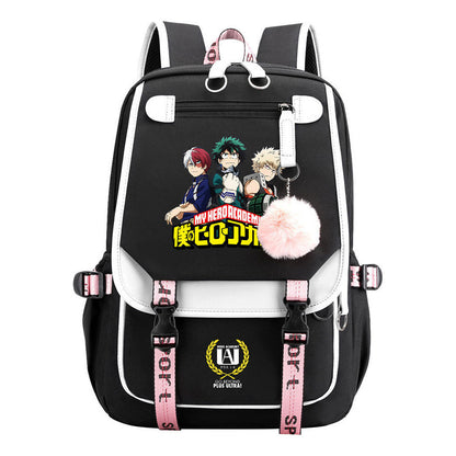 My Heroes Academy Usb Student Backpack, Casual Woven Strap Flip Back Backpack