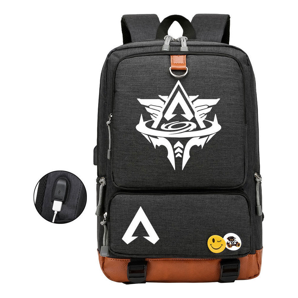 Apex Hero Print Usb Student Backpack For Leisure Travel Backpack