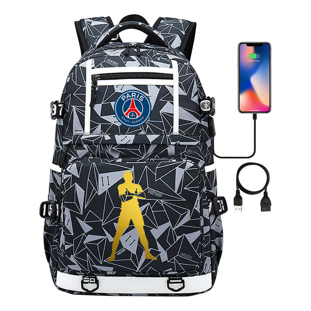 Golden Football Star Mbappe Usb Youth Student Backpack Boy's And Girl's Backpack Leisure Travel Backpack