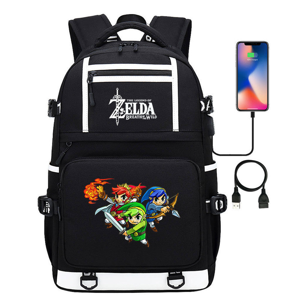 Legend Of Zelda Printed Usb Youth School Bag Backpack Leisure Travel Bag