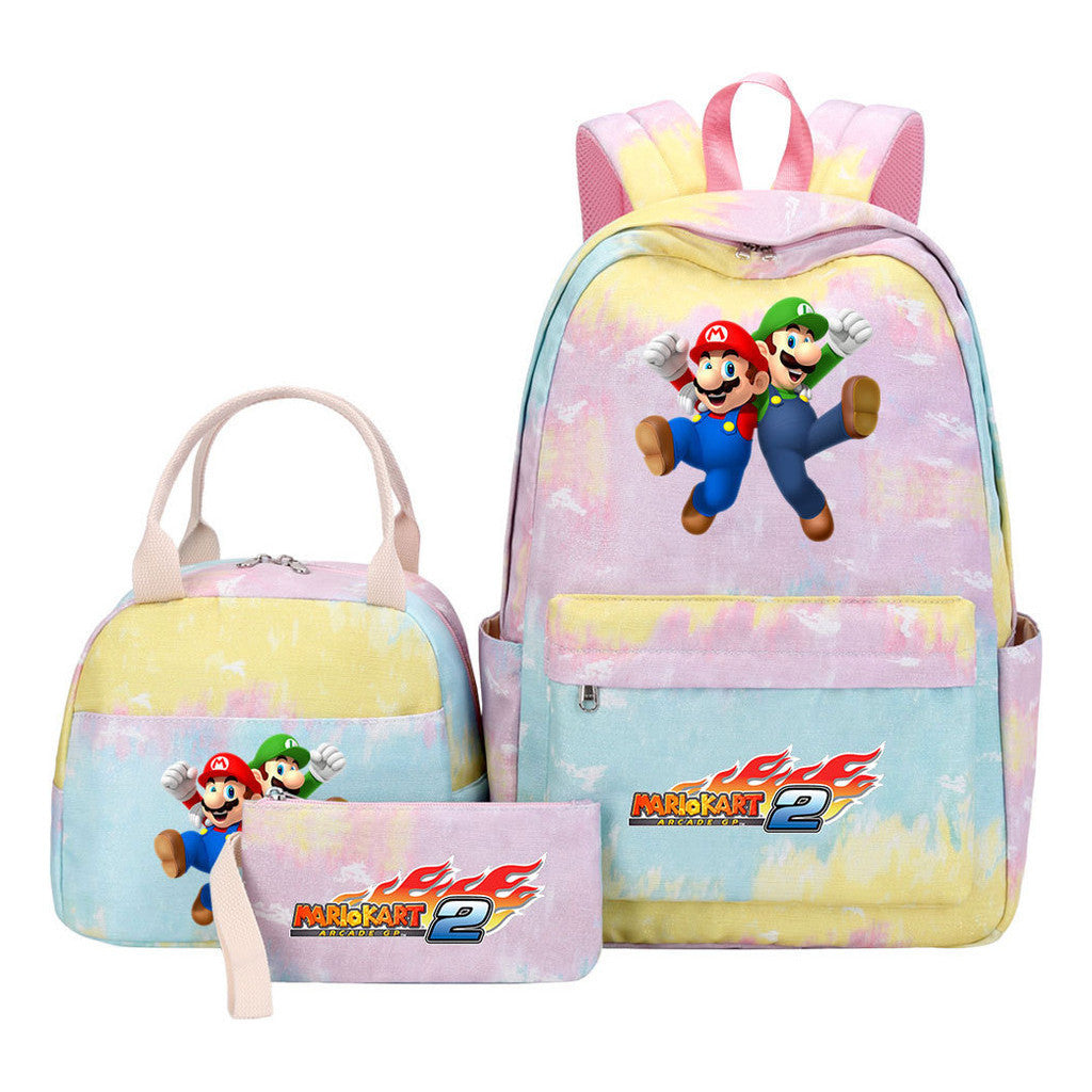Super Mario Student Girls School Bag Lunch Bag Three Piece Backpack Set