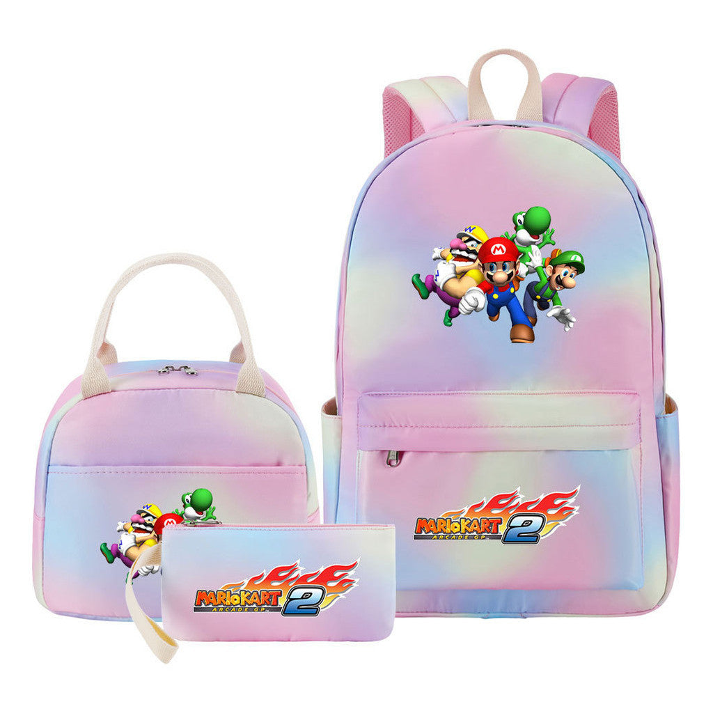 Super Mario Youth Student Girls School Bag Lunch Bag Three Piece Backpack Set