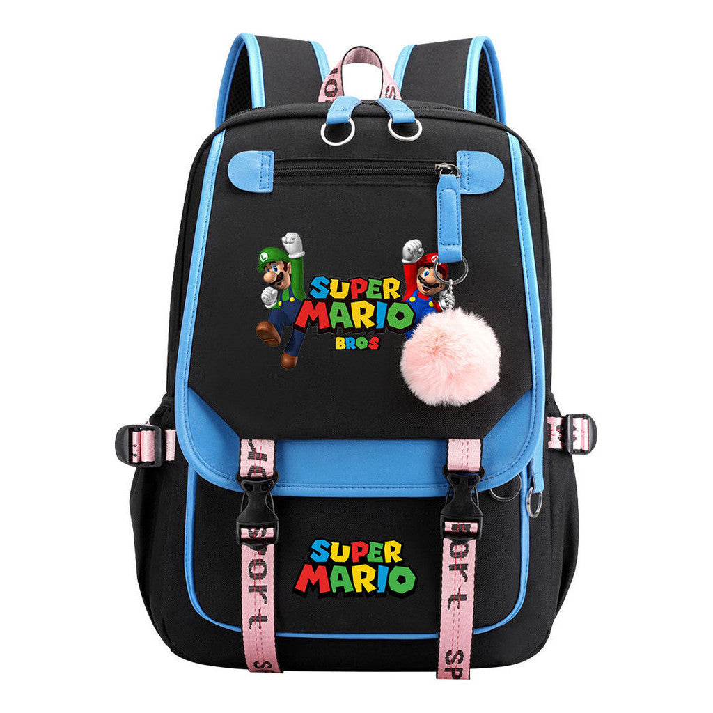 Super Mario Printed Usb Youth Student Backpack For Men And Women With Casual Woven Strap Flap Backpack