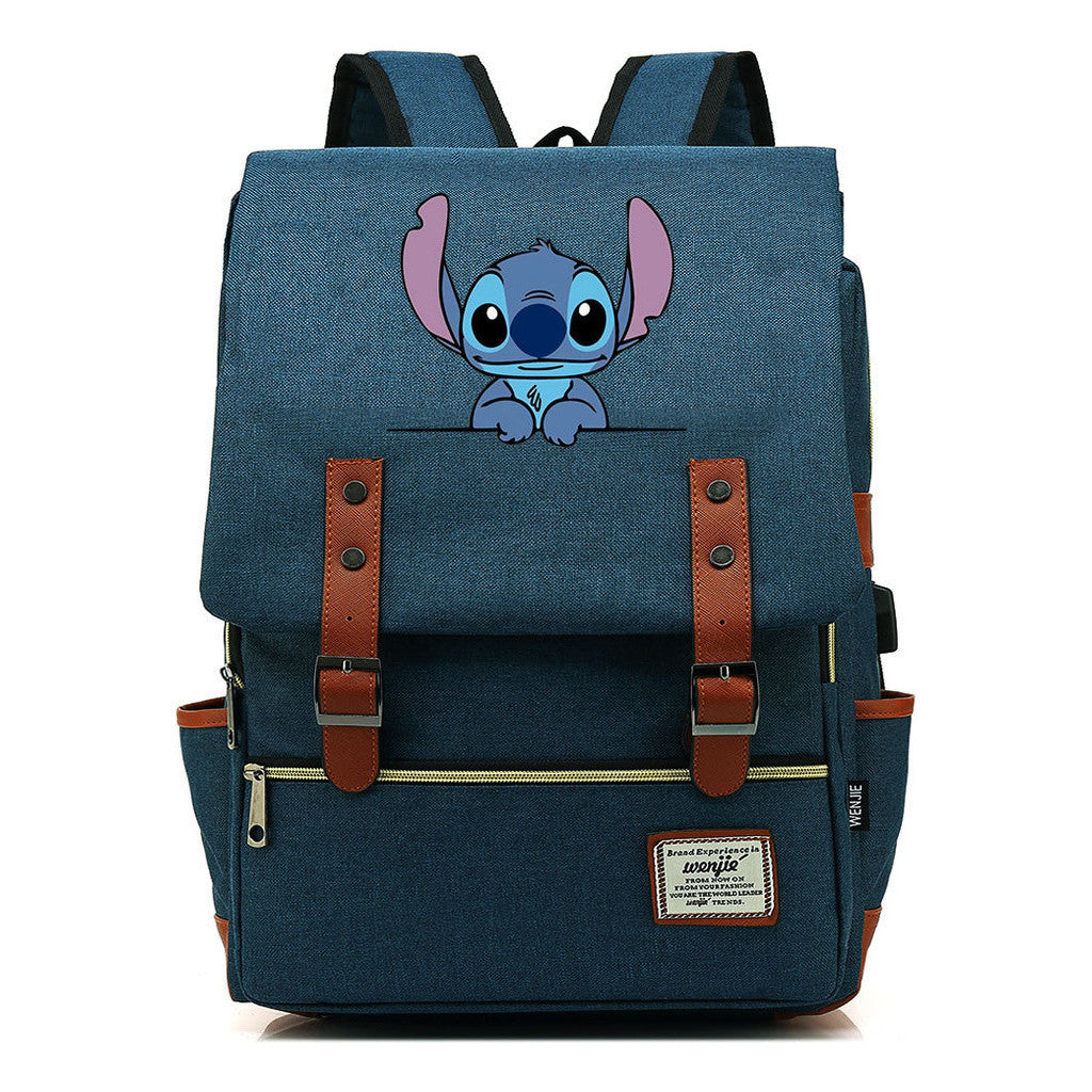 Anime Star Baby Stitch Printed Youth Student Backpack Usb Casual Backpack