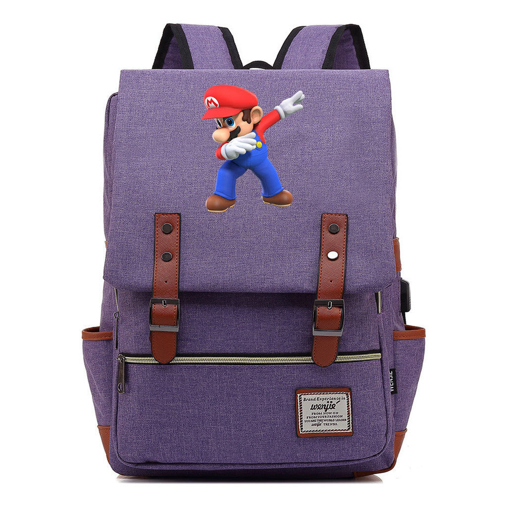 Game Super Mario Youth Student Backpack Usb Casual Backpack