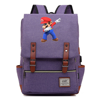 Game Super Mario Youth Student Backpack Usb Casual Backpack