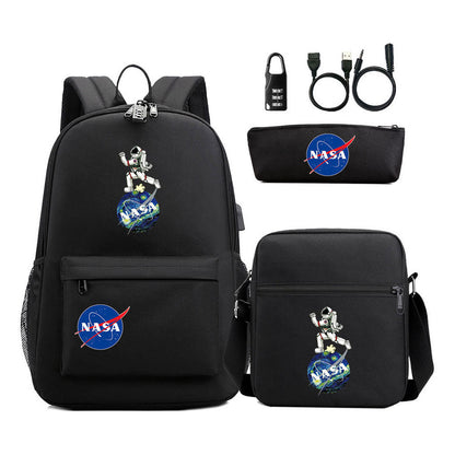 Fashionable Usb Password Lock Youth Student Backpack Three Piece Set Backpack
