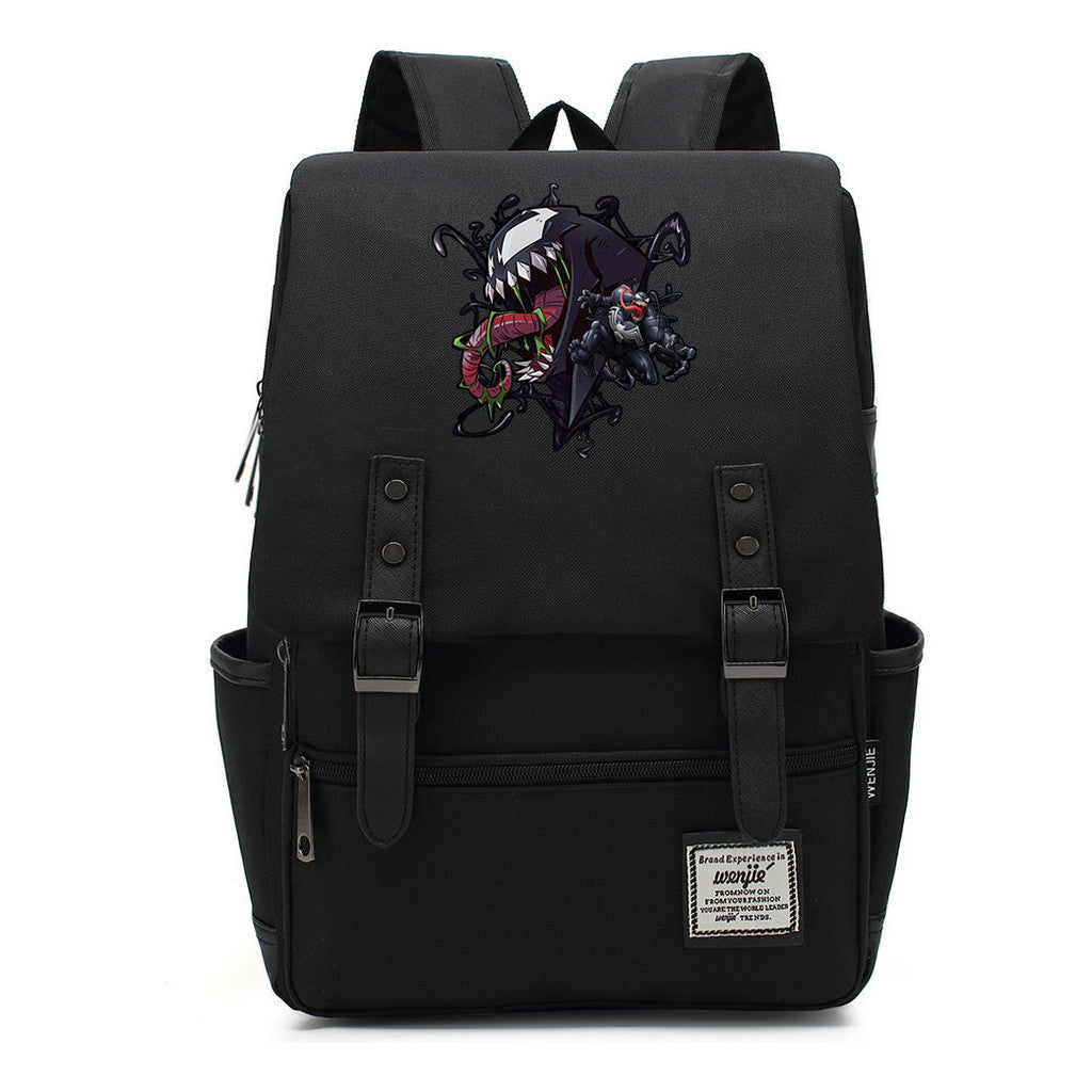 Printed Student Backpack With Casual Belt Buckle, Classic Backpack