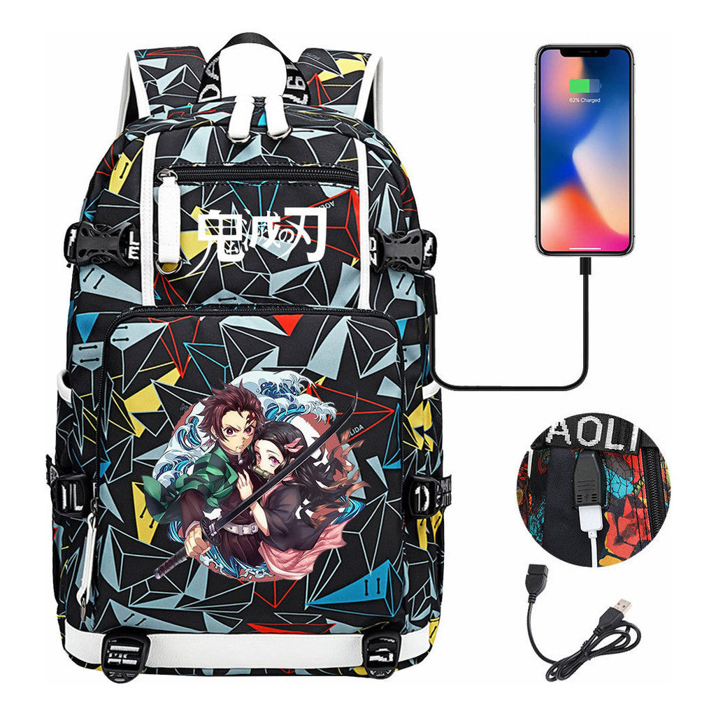 Cartoon Printed Usb Large Capacity Backpack For Men And Women's Leisure Travel Backpack