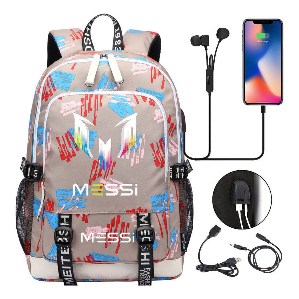 Sports Football Stars, Teenagers, Primary And Secondary School Students, Backpack Usb, Men's And Women's Leisure Backpack