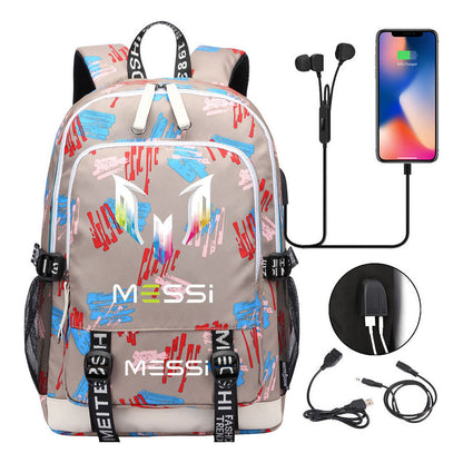Sports Football Stars, Teenagers, Primary And Secondary School Students, Backpack Usb, Men's And Women's Leisure Backpack