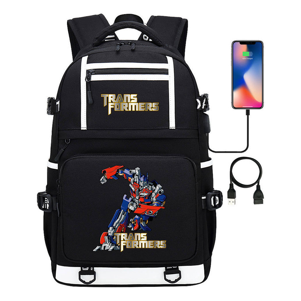 Cartoon Anime Deformation Mecha Print Usb Student Backpack For Men And Women Backpack Leisure Travel Bag